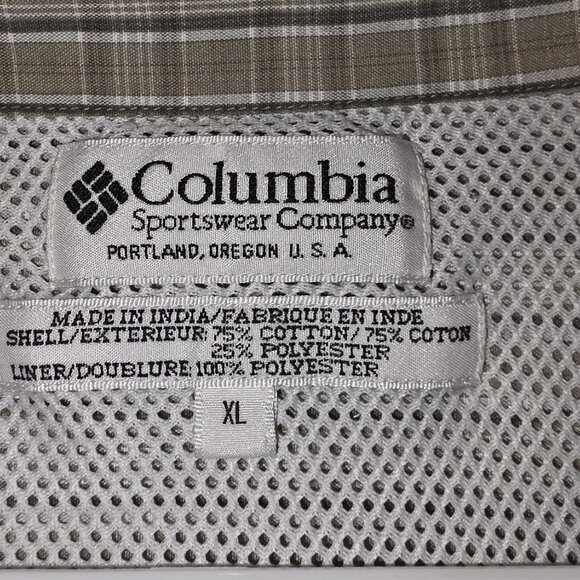Columbia Shirt Mens XL Short Sleeve Button-down Olive Plaid - Picture 3 of 7